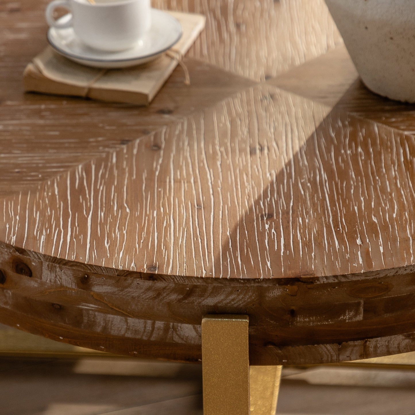 MESA DE CENTRO REDONDA MADERA METAL